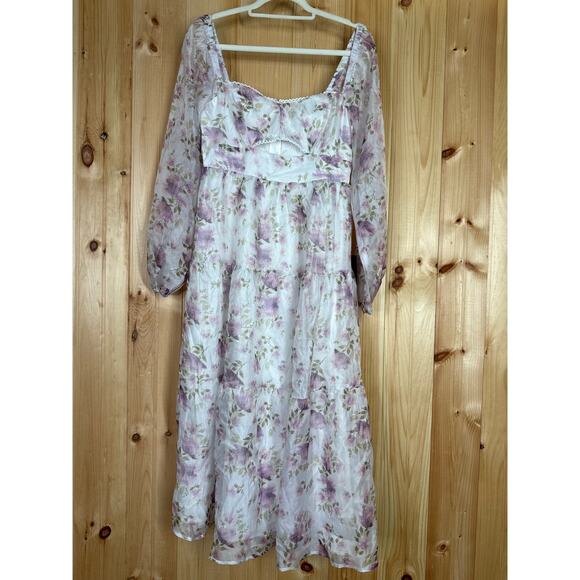 NWT Lulus Radiant Afternoon Ivory Floral Cutout Tiered Midi Dress Wedding Size S - Picture 2 of 8